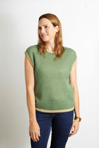 Rosie Knitted Tank Top with Gold Sparkle Lurex Trim - Cerise Pink