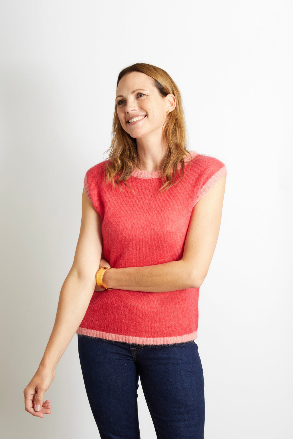 Mollie Knitted Tank Top - Emerald Green with Turquoise Trim