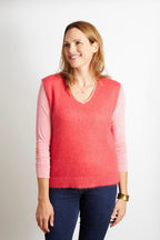 Nancy Knitted V Neck Tank Top with Champagne Sparkle Lurex Trim - Navy Blue