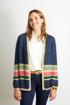 Emily Colourful Striped Cardigan with Gold Lurex Trim - Pink