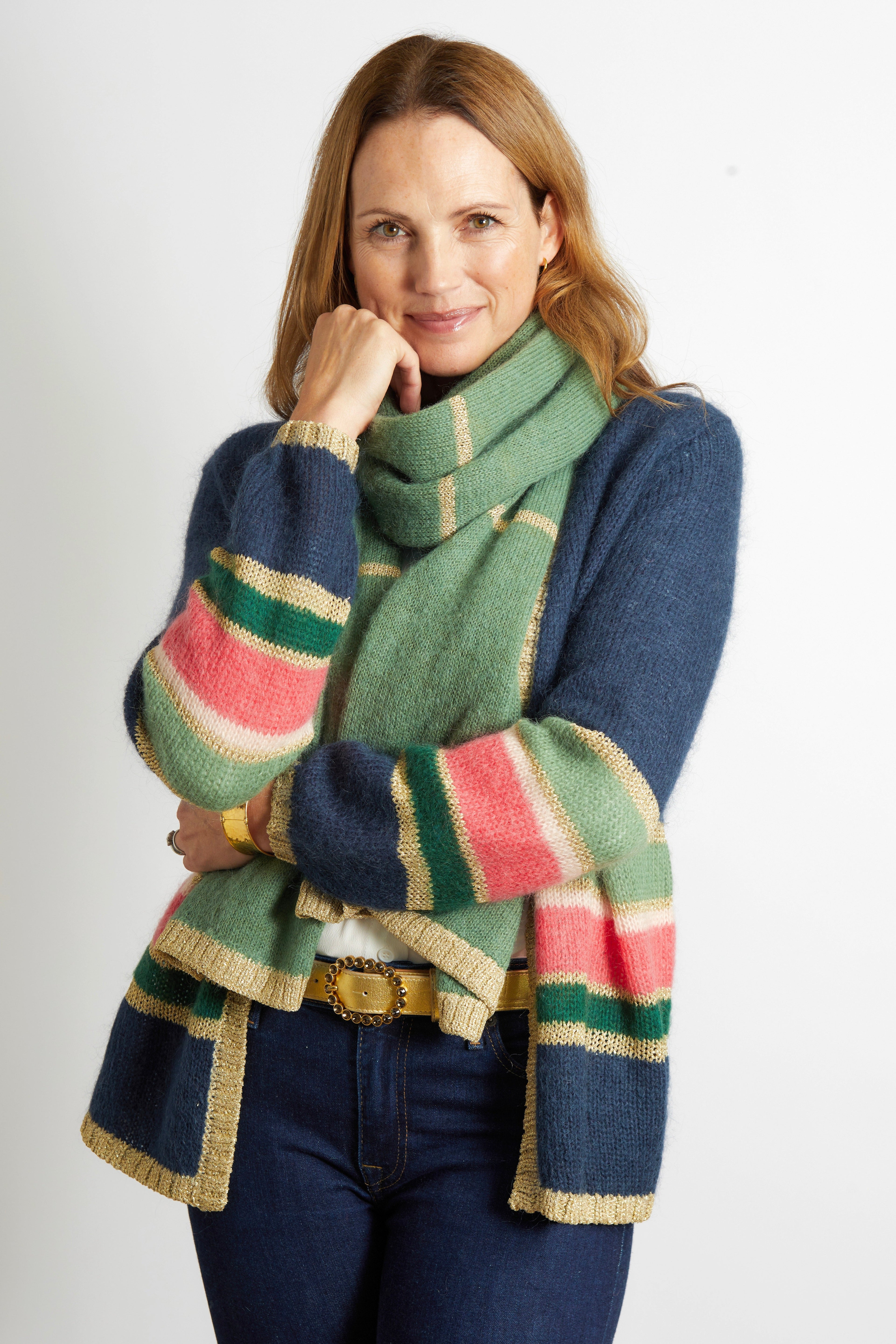 Emily Mohair & Merino Striped Cardigan with Lurex Trim
