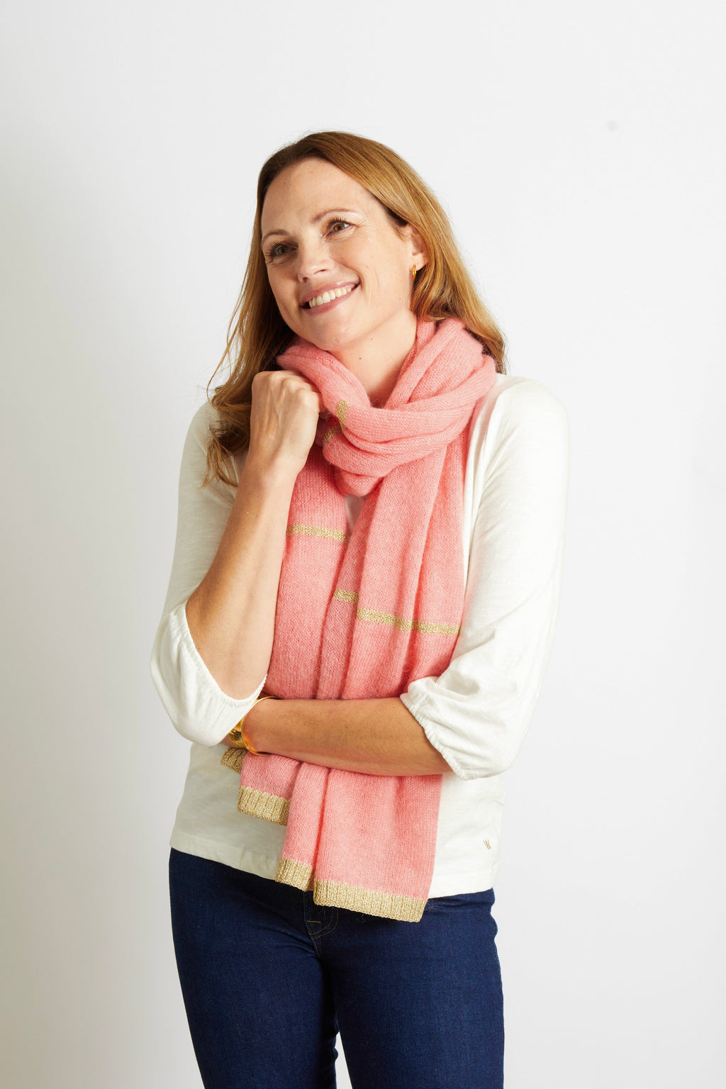 Harriet Scarf with Gold Sparkle Lurex Trim - Orange