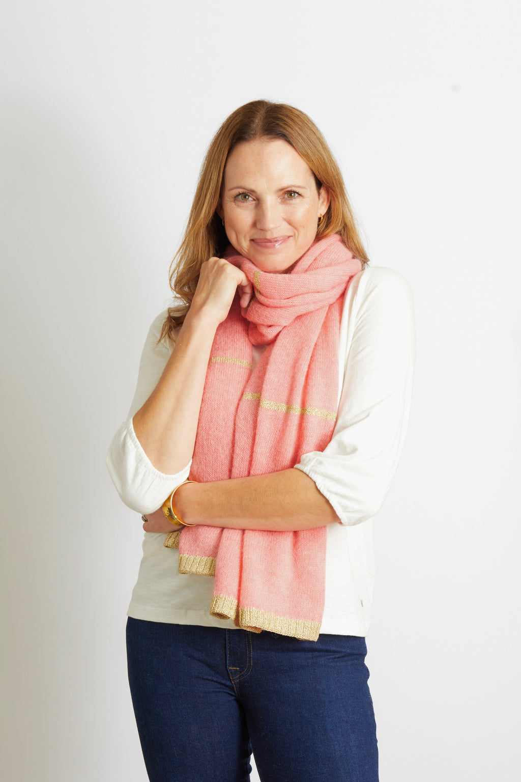 Harriet Scarf with Gold Sparkle Lurex Trim - Orange