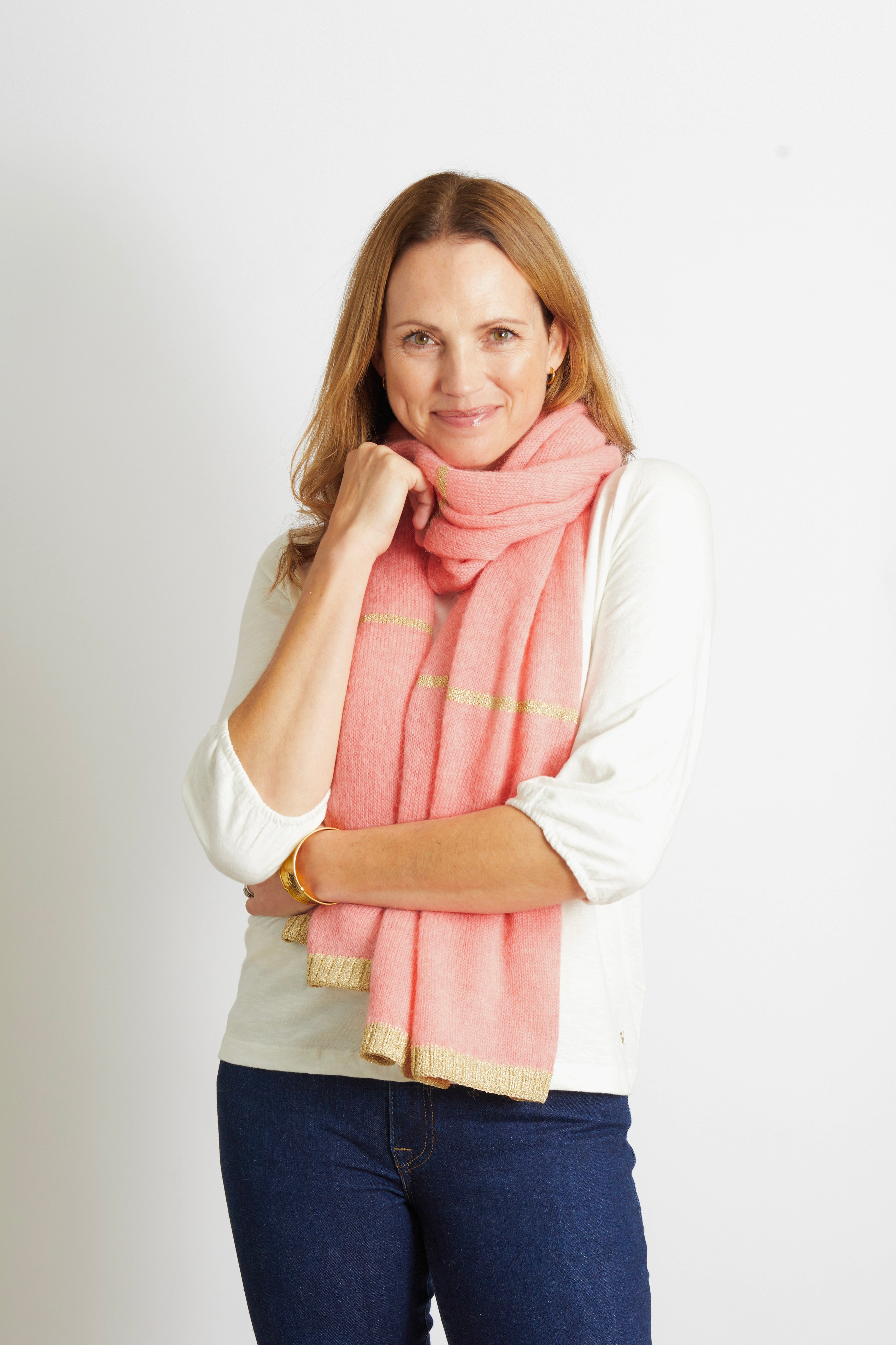 Harriet Scarf with Gold Sparkle Lurex Trim - Orange