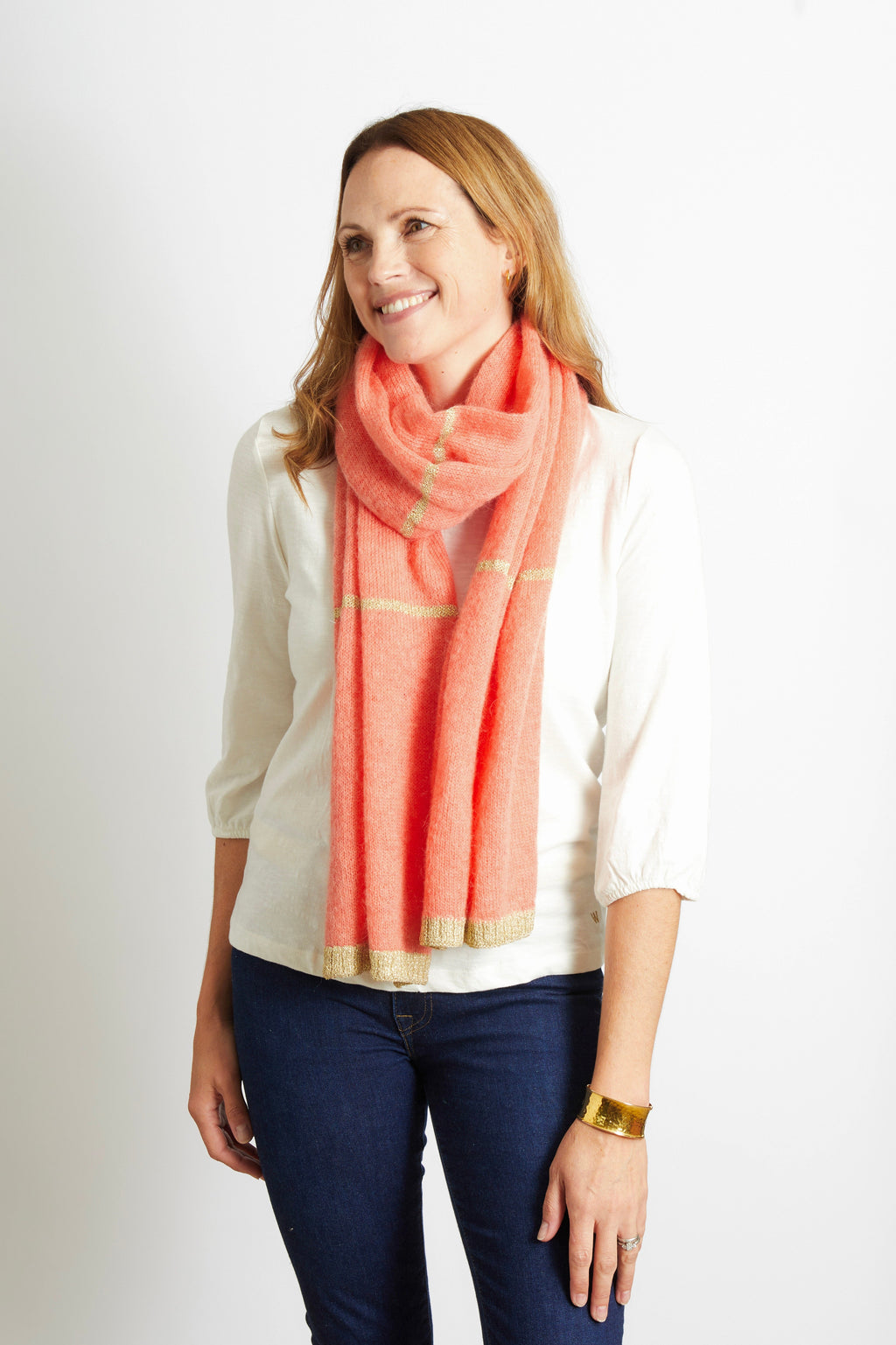 Harriet Scarf with Gold Sparkle Lurex Trim - Orange