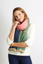 Olivier Colour Block Scarf with Champagne Lurex Trim - Blush, Navy and Green