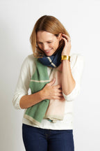 Olivier Colour Block Scarf with Champagne Lurex Trim - Blush, Navy and Green