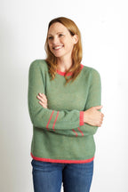 Lottie Jumper with Contrast Colour Trim - Navy Blue with Orange Stripe