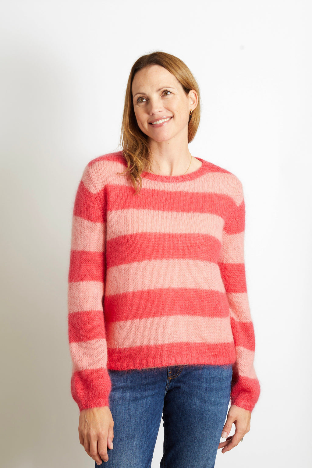 Sasha Chunky Knit Striped Jumper - Orange and Navy Blue