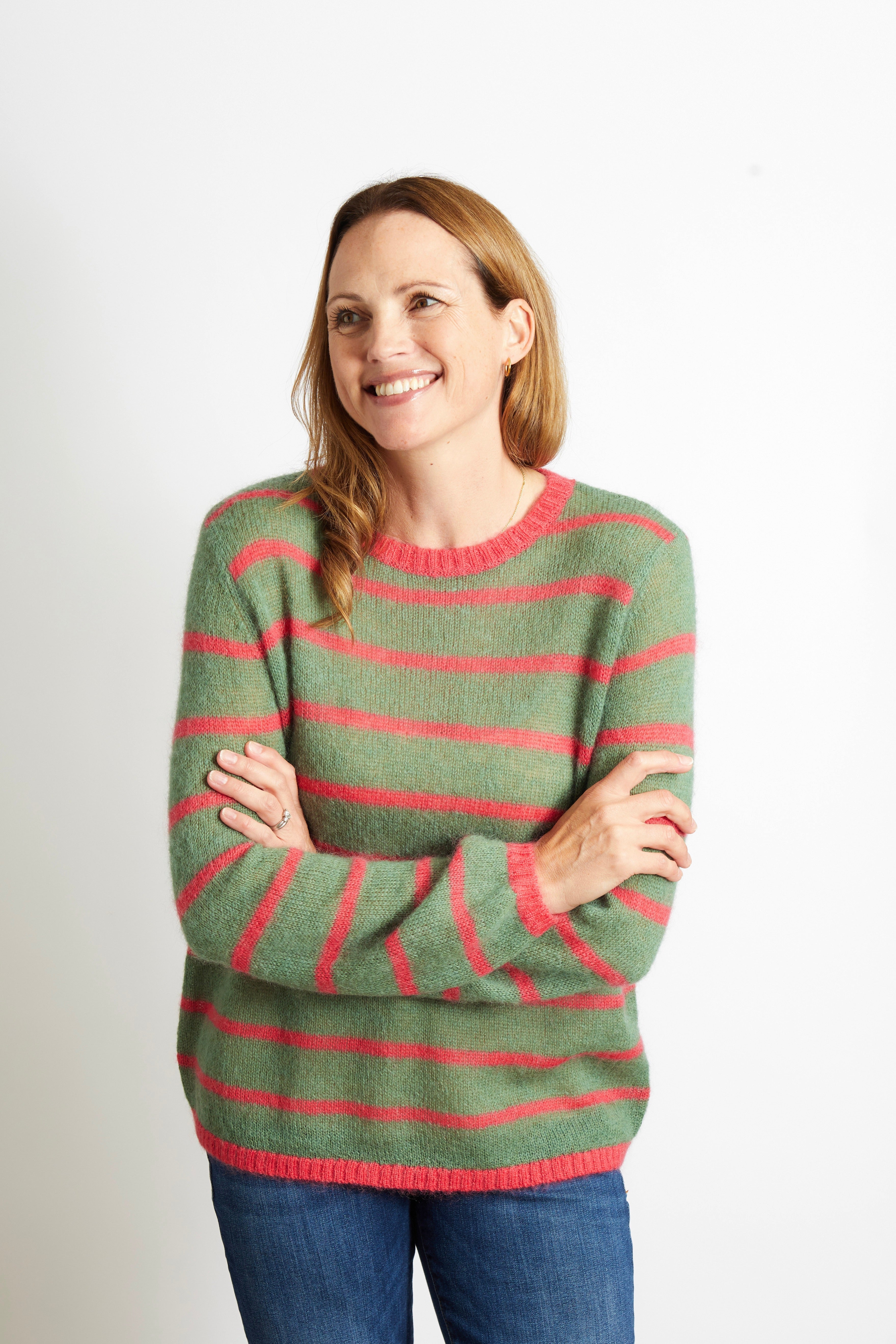Emma Colourful Striped Jumper - Navy Blue with Orange Stripe