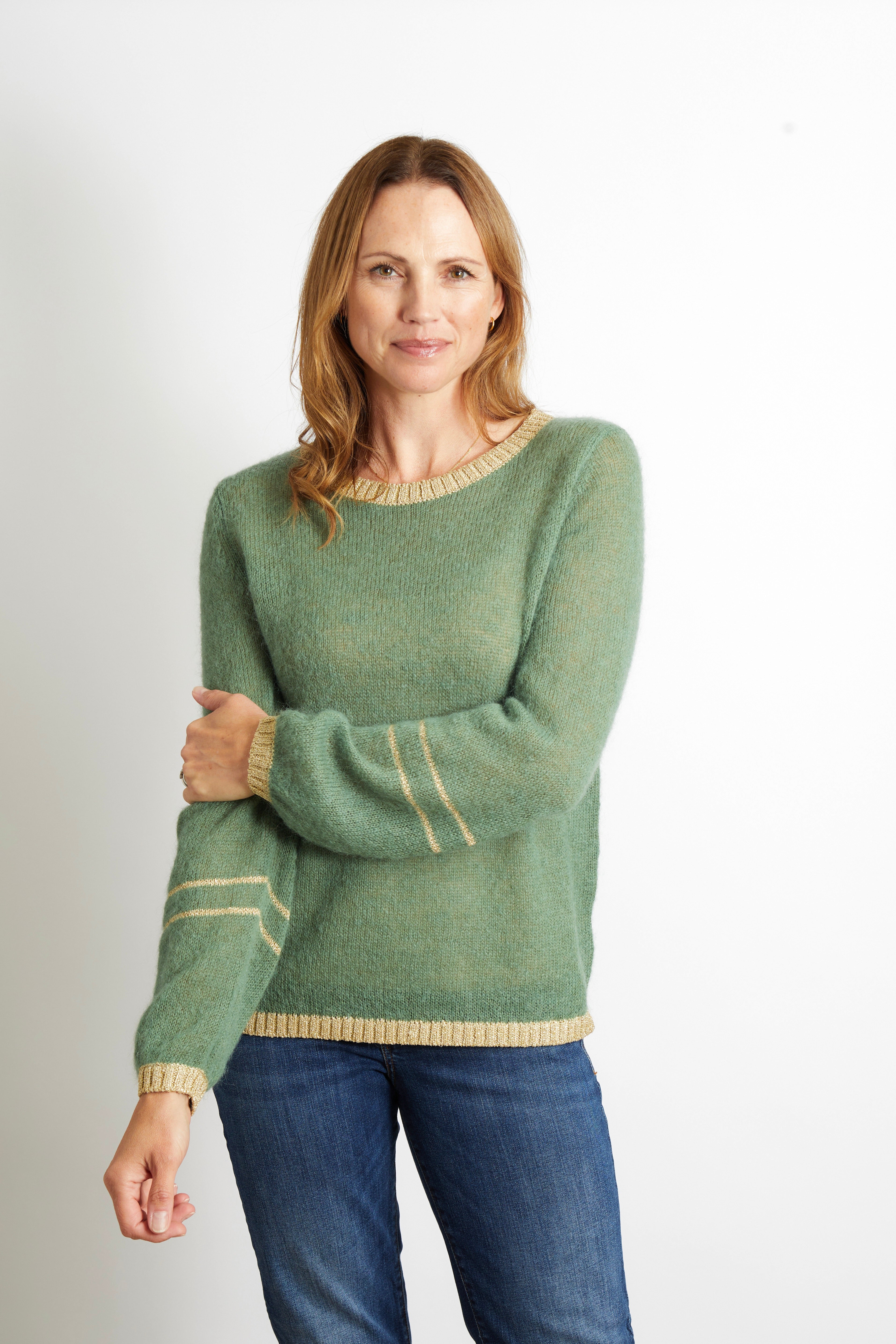 Lottie Jumper with Gold Sparkle Lurex Trim - Teal Blue