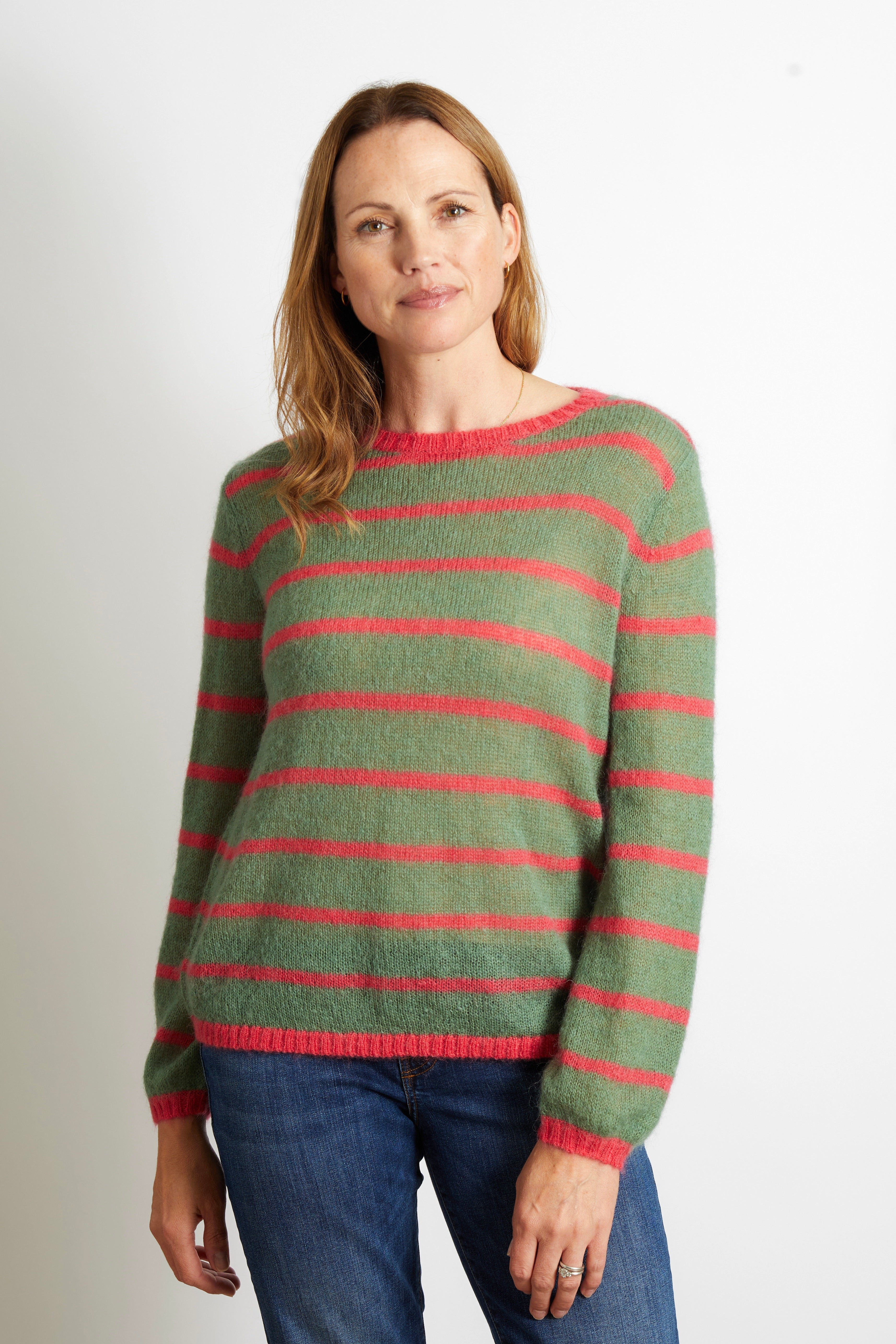 Emma Colourful Striped Jumper - Navy Blue with Orange Stripe