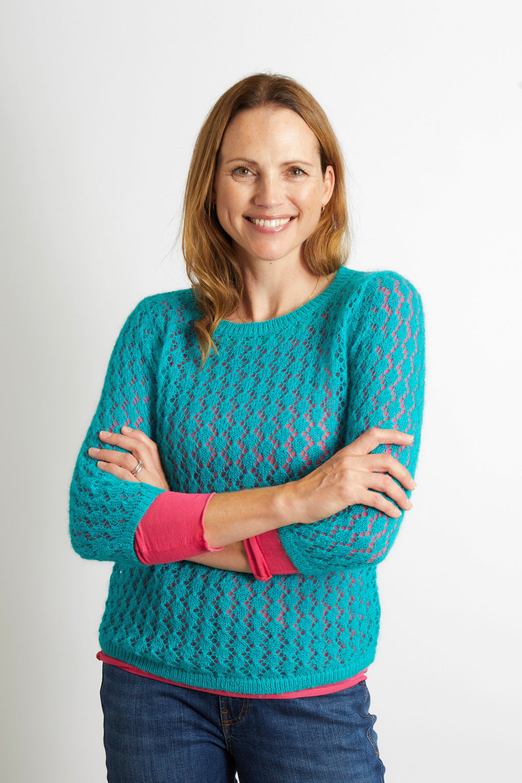 Olivia Pointelle Knit Ladies Jumper with Full Sleeve - Navy Blue