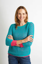 Olivia Pointelle Knit Ladies Jumper with Full Sleeve - Navy Blue