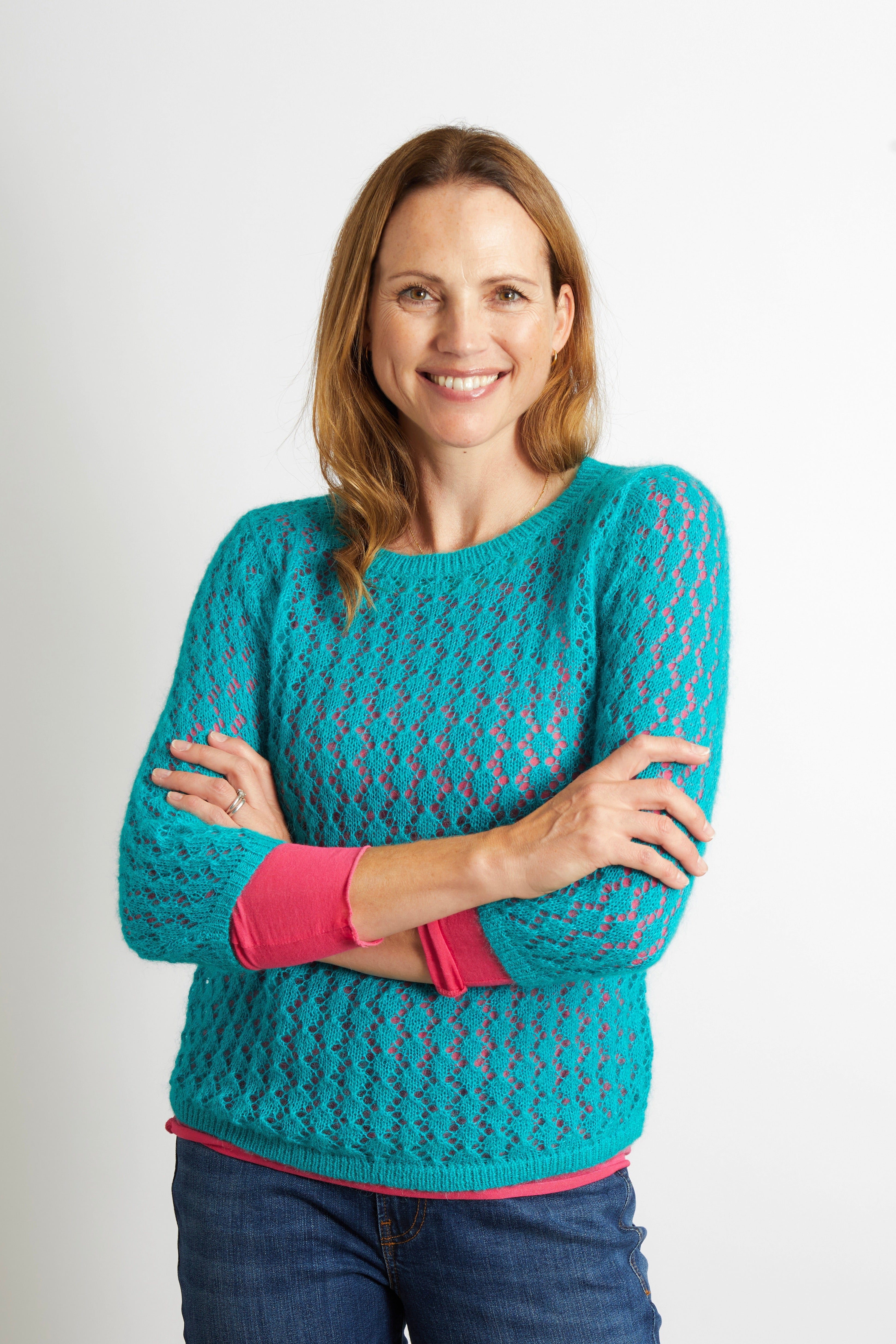 Olivia Pointelle Knit Ladies Jumper with Full Sleeve - Navy Blue