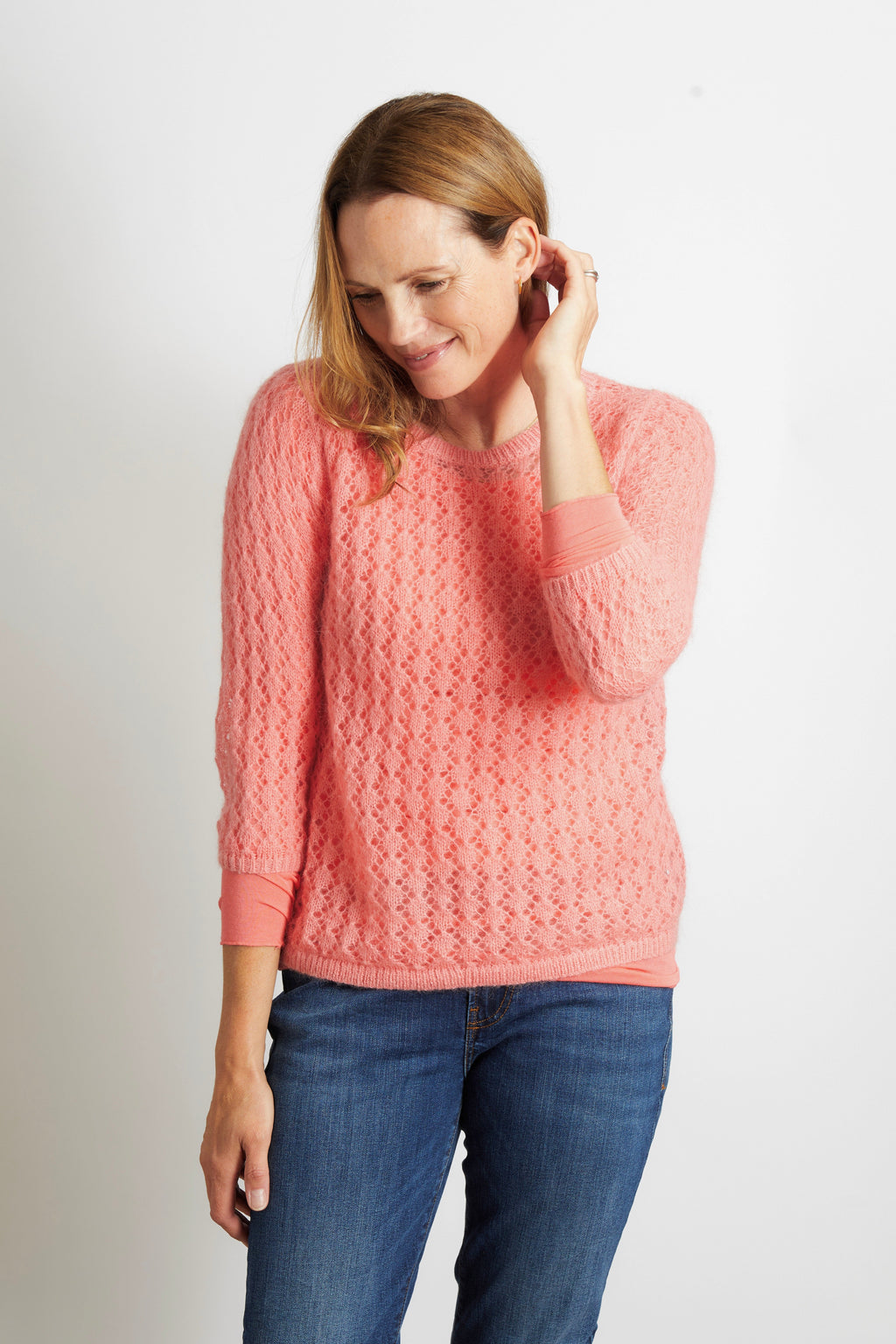 Olivia Pointelle Knit Ladies Jumper with Full Sleeve - Navy Blue