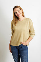 Jane Shimmering Lurex Long Sleeve Top in Gold