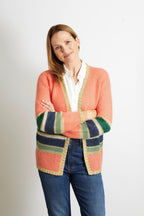 Emily Colourful Striped Cardigan with Gold Lurex Trim - Pink