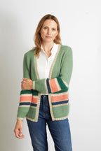 Emily Colourful Striped Cardigan with Gold Lurex Trim - Pink