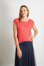 Rosie Knitted Tank Top with Gold Sparkle Lurex Trim - Cerise Pink