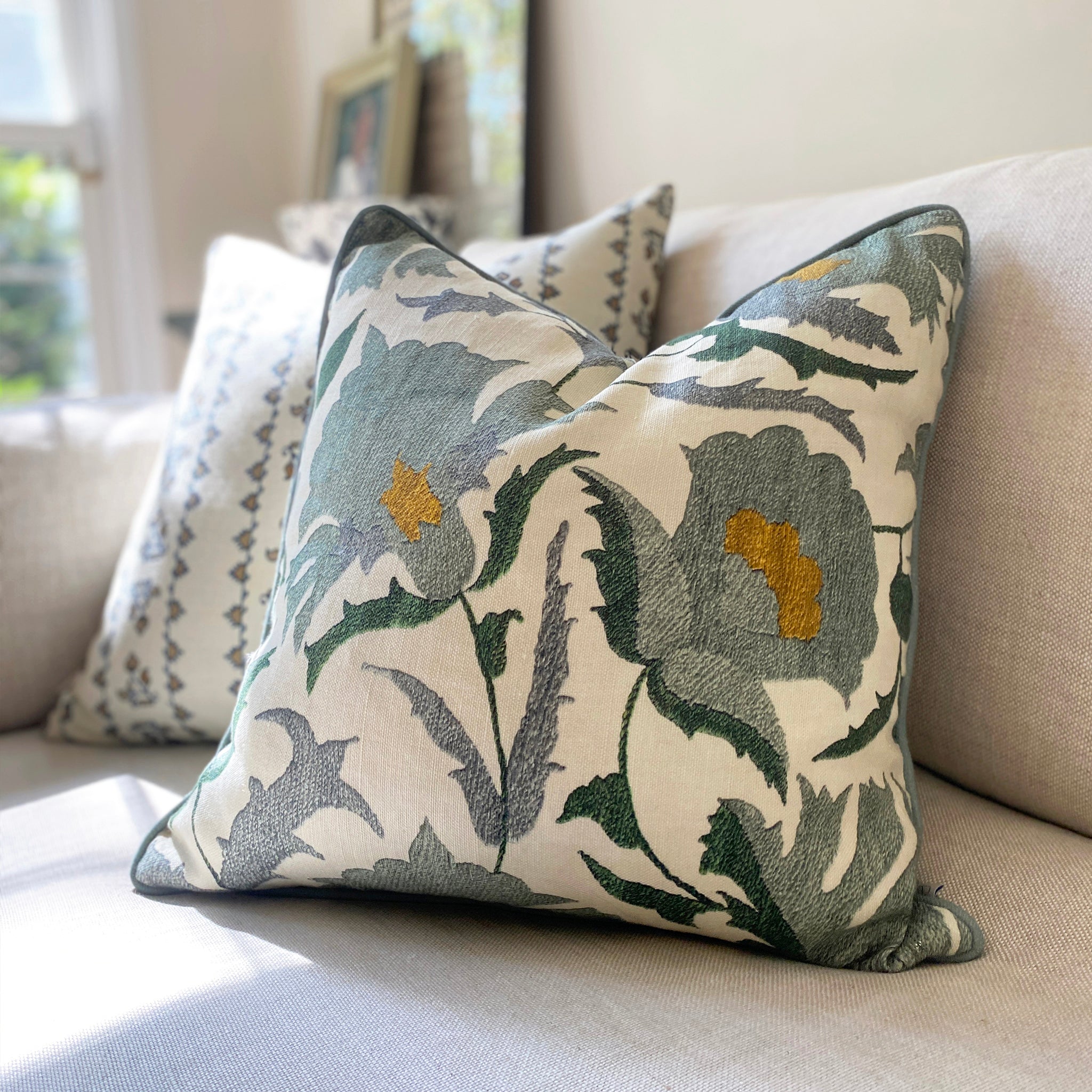 Suzani Square Cushion - Blue Green