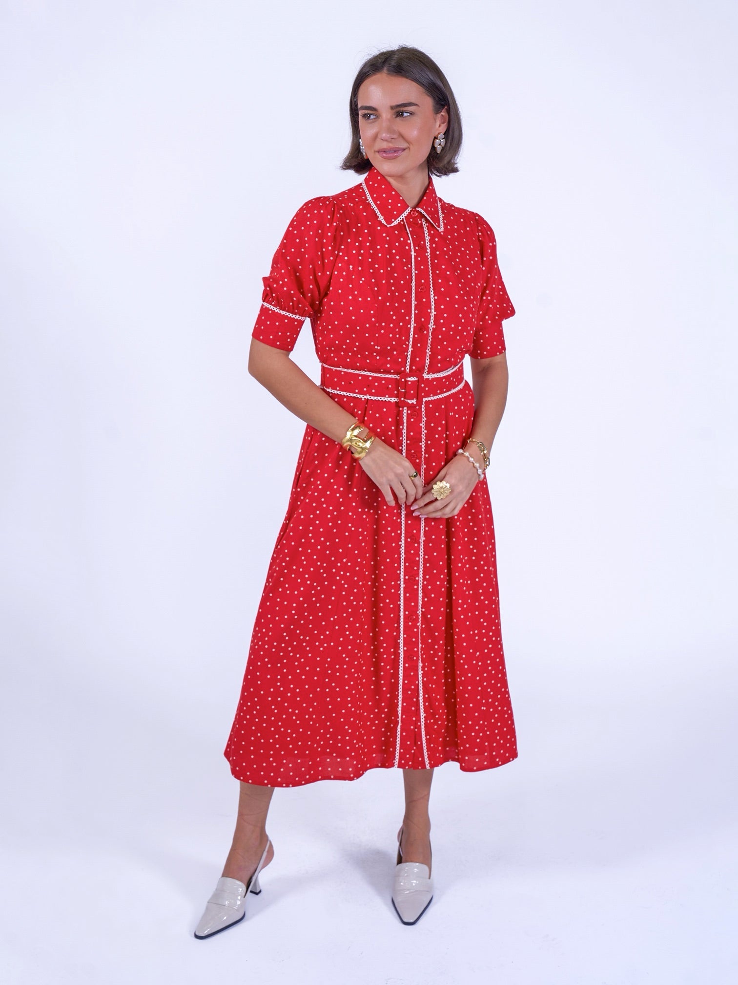 'SYDNEY' DRESS IN RED POLKA DOT