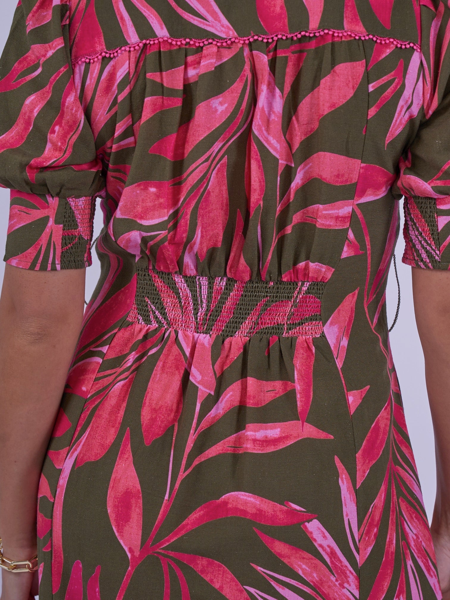'SYDNEY' DRESS IN KHAKI / PINK PALM