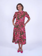 'SYDNEY' DRESS IN KHAKI / PINK PALM