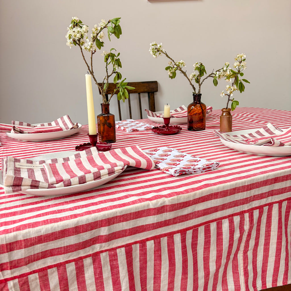 NEW WOVEN CLAY STRIPE TABLECLOTH – 100% Cotton