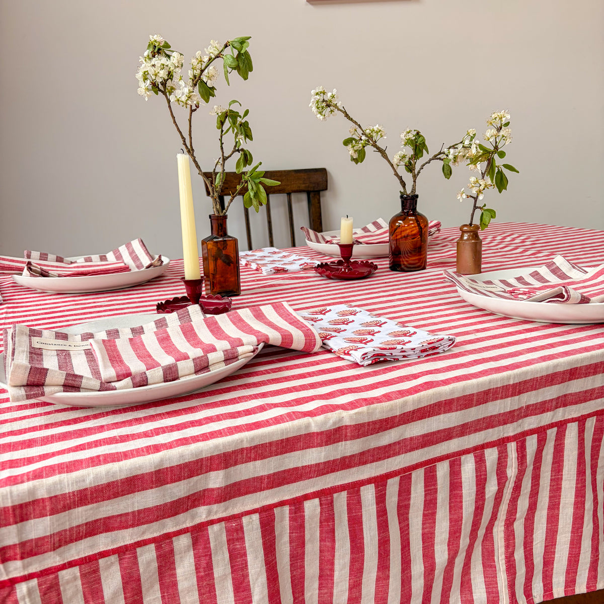 NEW WOVEN CLAY STRIPE TABLECLOTH – 100% Cotton