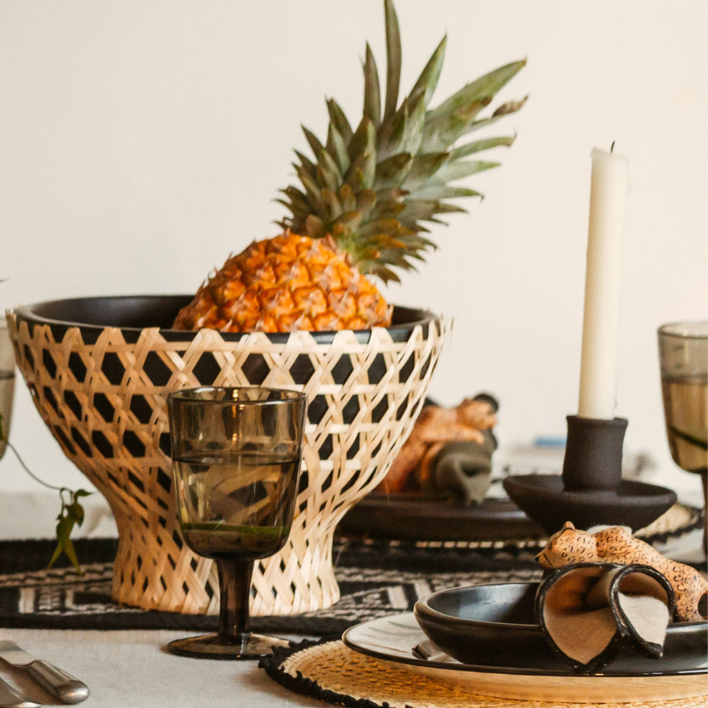 Selva Bowl | Handwoven Tetera Palm & Black Clay, Natural & Black