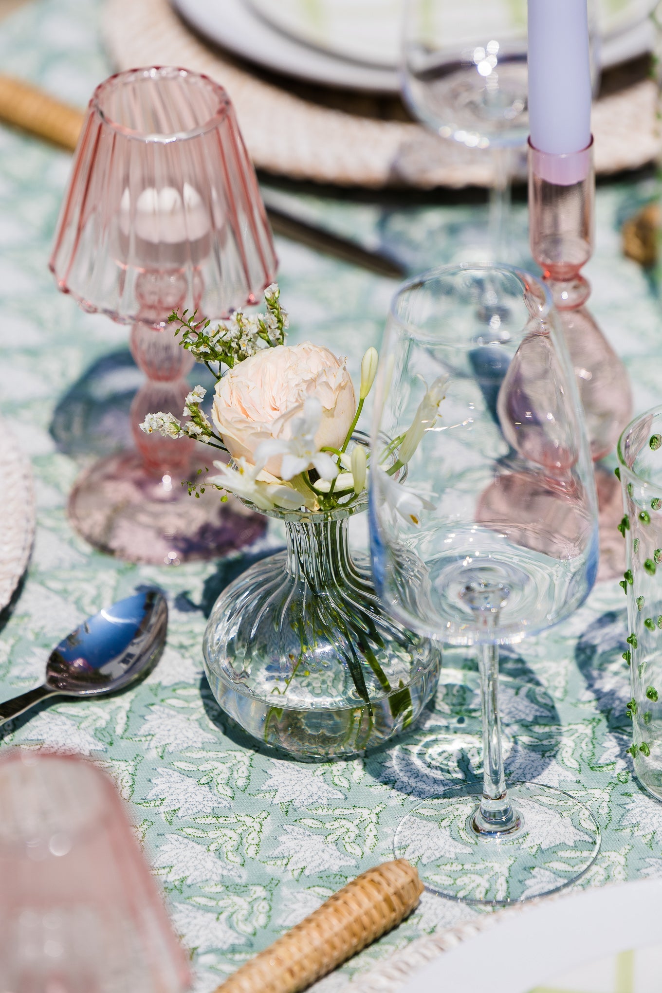 Extra Large Dusky Green Floral Cotton Tablecloth