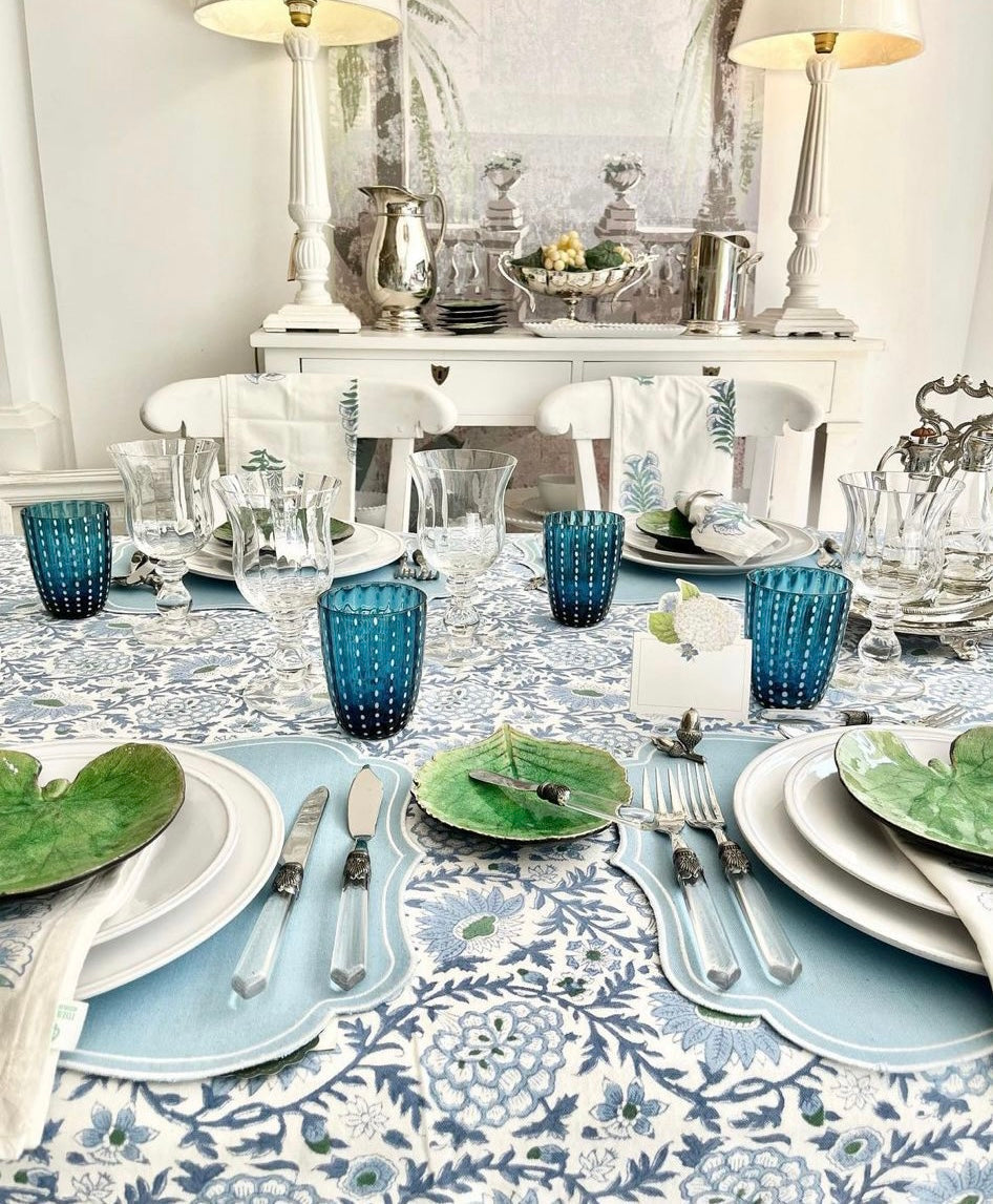 Sunny Day Floral Print Block Printed Cotton Tablecloth