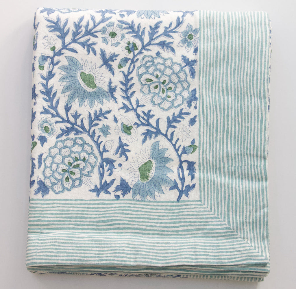 Sunny Day Floral Print Block Printed Cotton Tablecloth