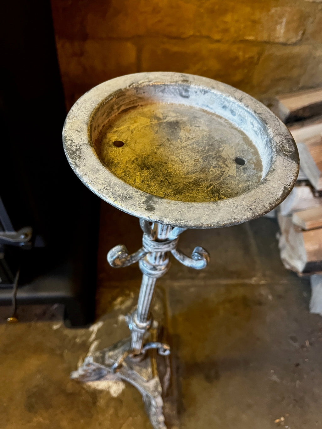 Tall Ornate Vintage Metal Distressed Candelabra / Plant Stand