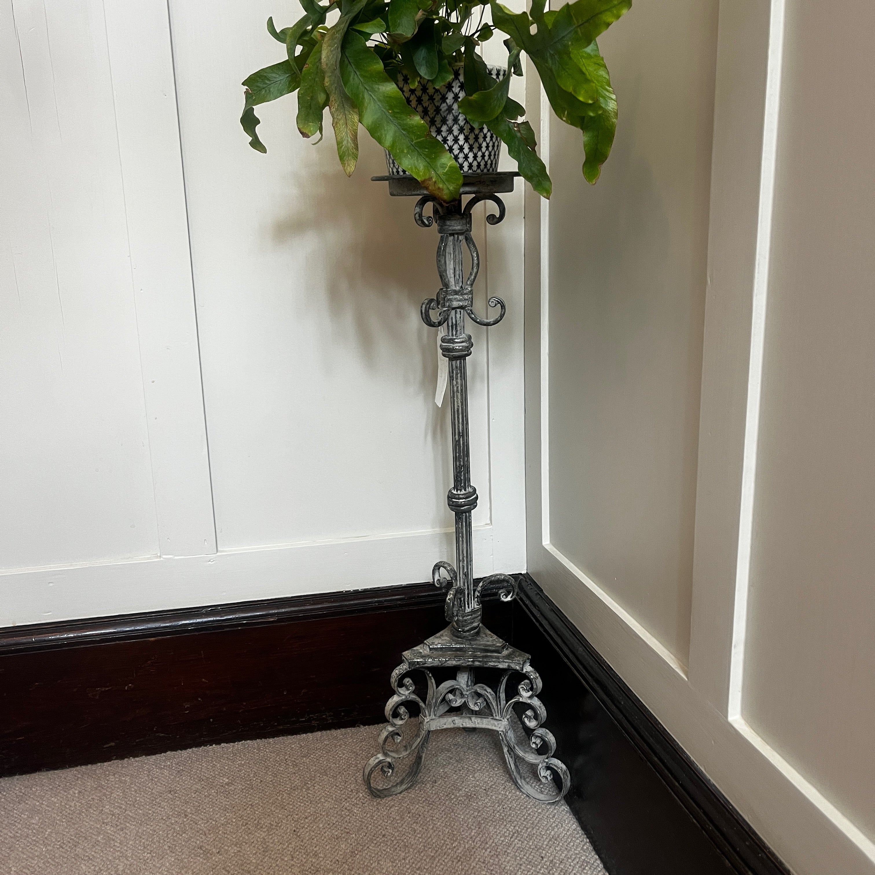 Tall Ornate Vintage Metal Distressed Candelabra / Plant Stand
