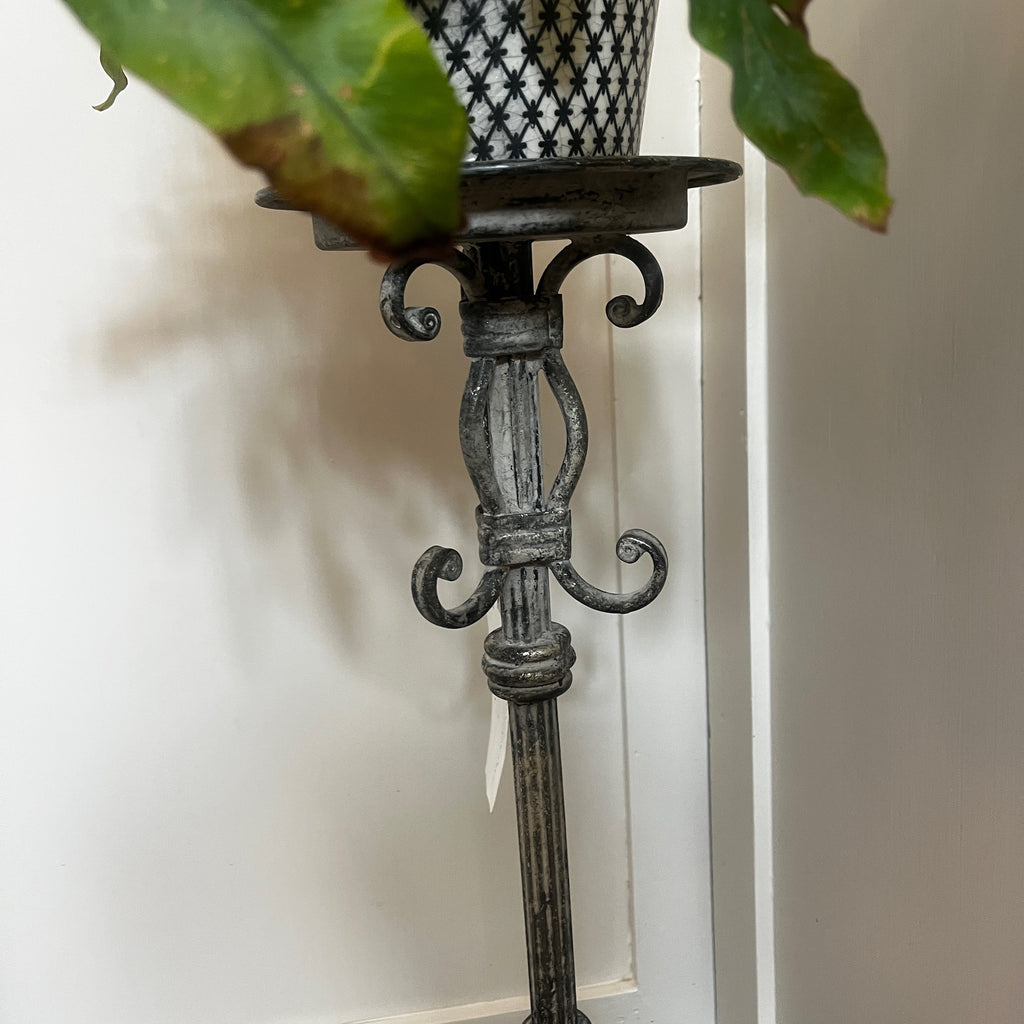 Tall Ornate Vintage Metal Distressed Candelabra / Plant Stand