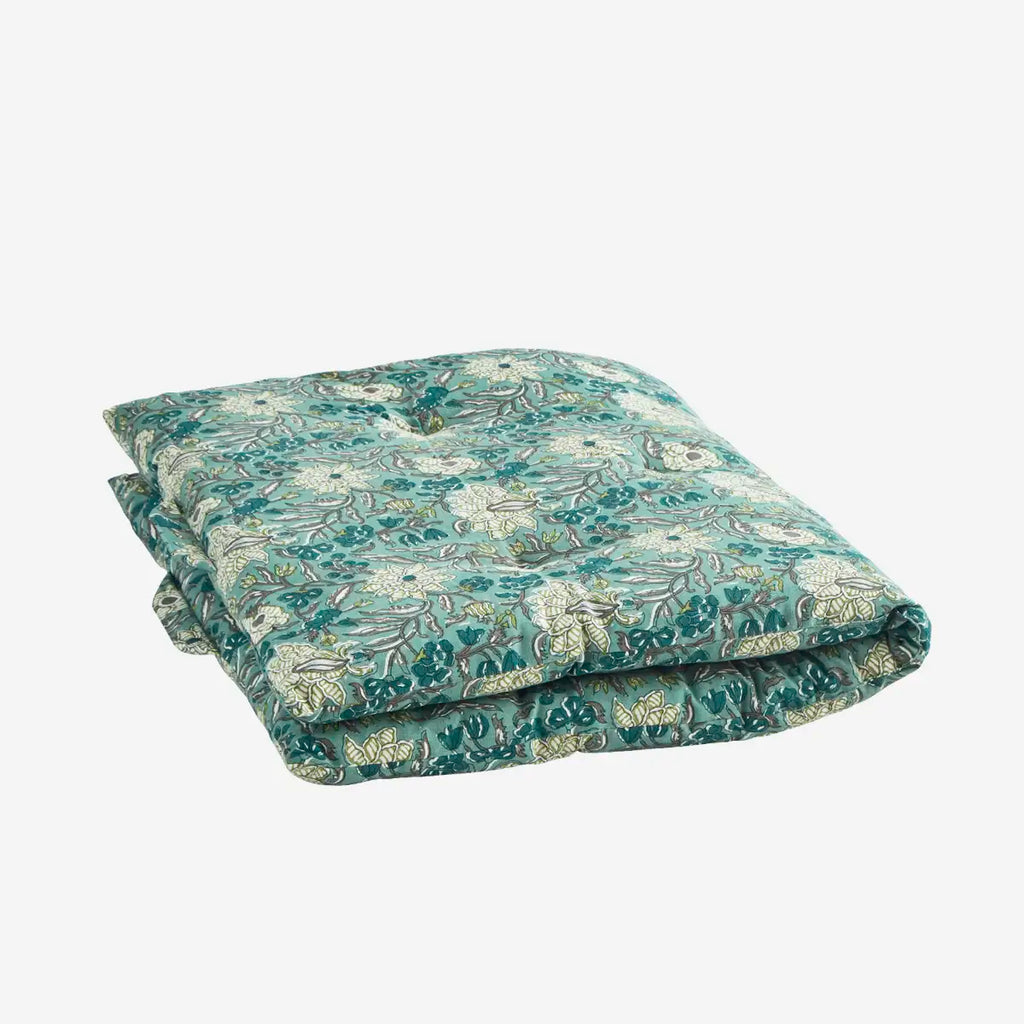 Teal Blue Block Printed Cotton Mattress | Scandinavian Outdoor Living
