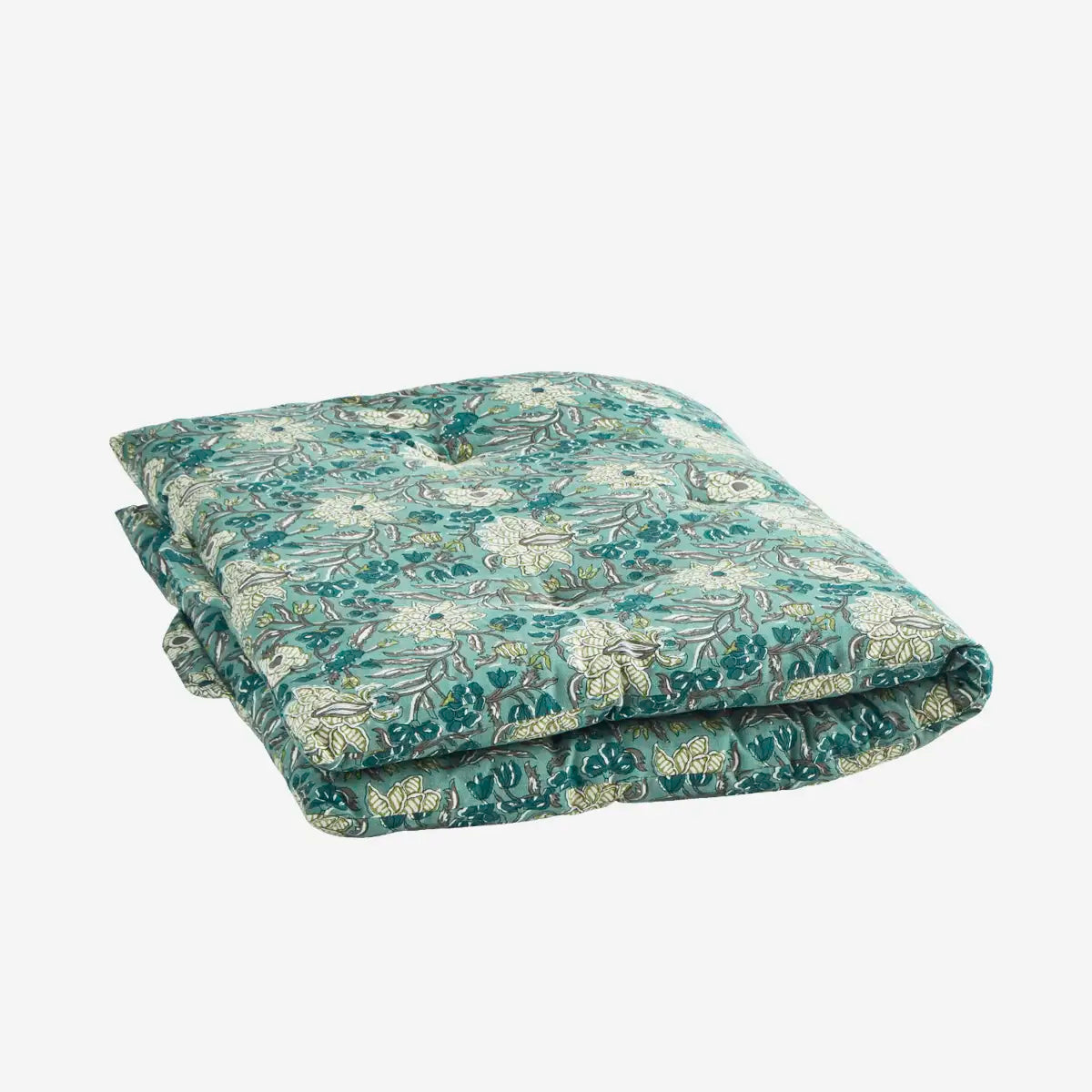 Teal Blue Block Printed Cotton Mattress | Scandinavian Outdoor Living