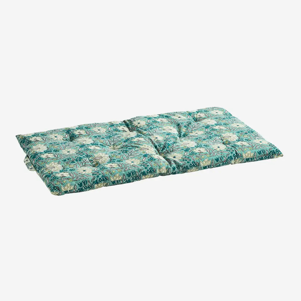 Teal Blue Block Printed Cotton Mattress | Scandinavian Outdoor Living