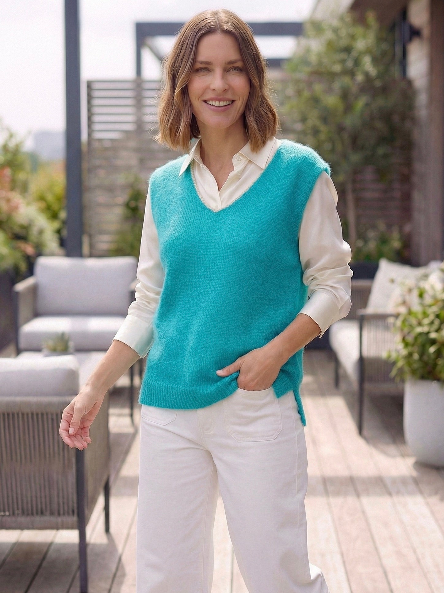 Nancy Knitted V-Neck Tank Top with Lurex Trim