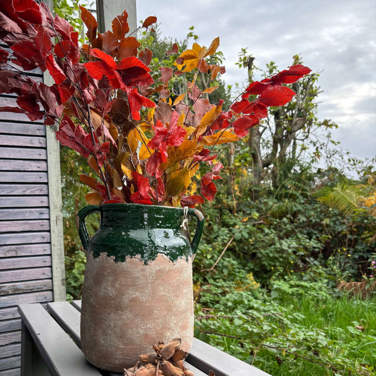 Green Glaze Terracotta  Urn Vase | 27cm