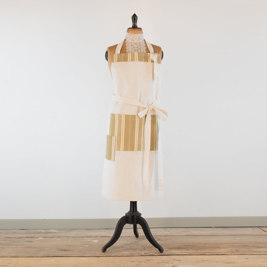 Large Ticking detailed cook's apron, natural vintage French linen