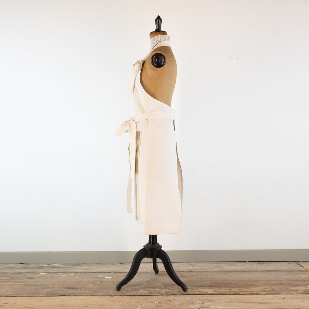 Large Ticking detailed cook's apron, natural vintage French linen