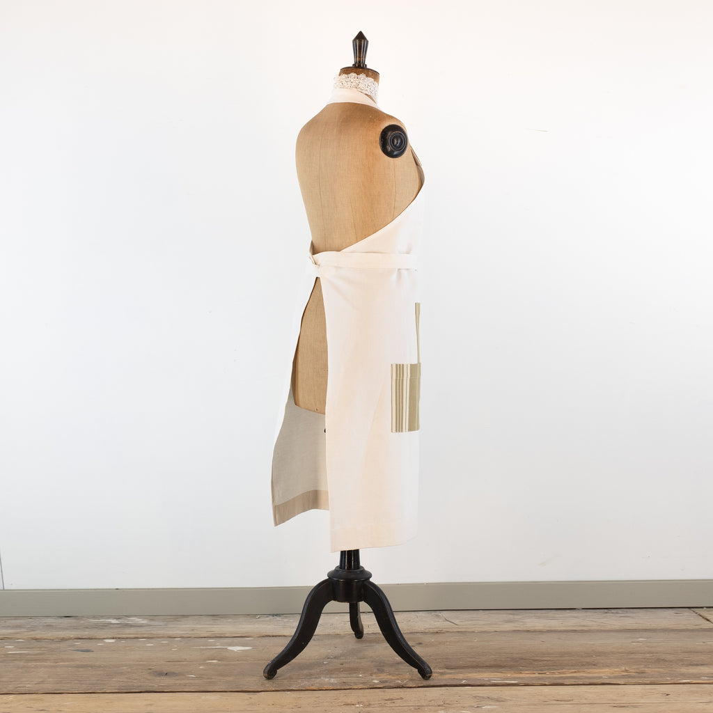 Large Ticking detailed cook's apron, natural vintage French linen