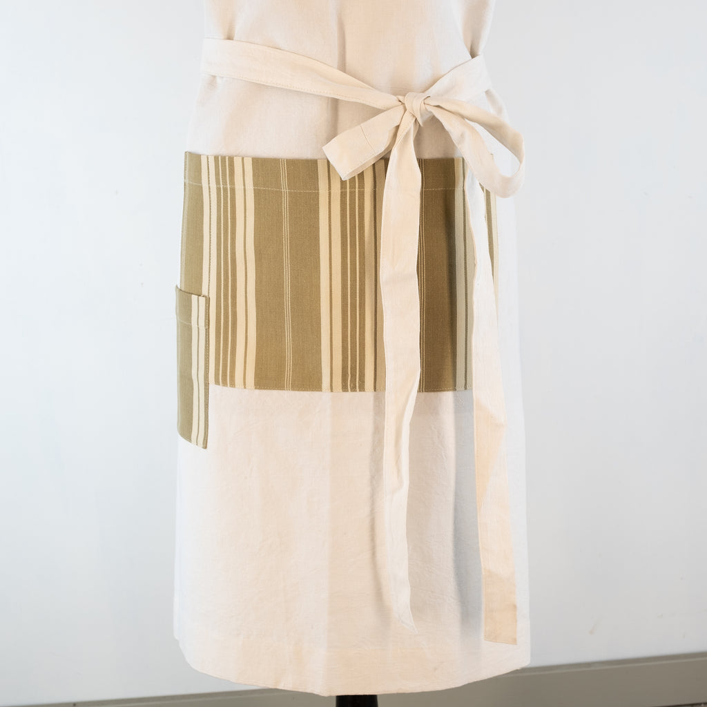 Large Ticking detailed cook's apron, natural vintage French linen