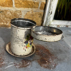 Vintage Hand-Painted French Provincial Floral Kitchen Tin with Lid & Saucer
