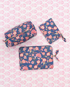 Cosmetics Bag for Travel - Navy & Pink Florals