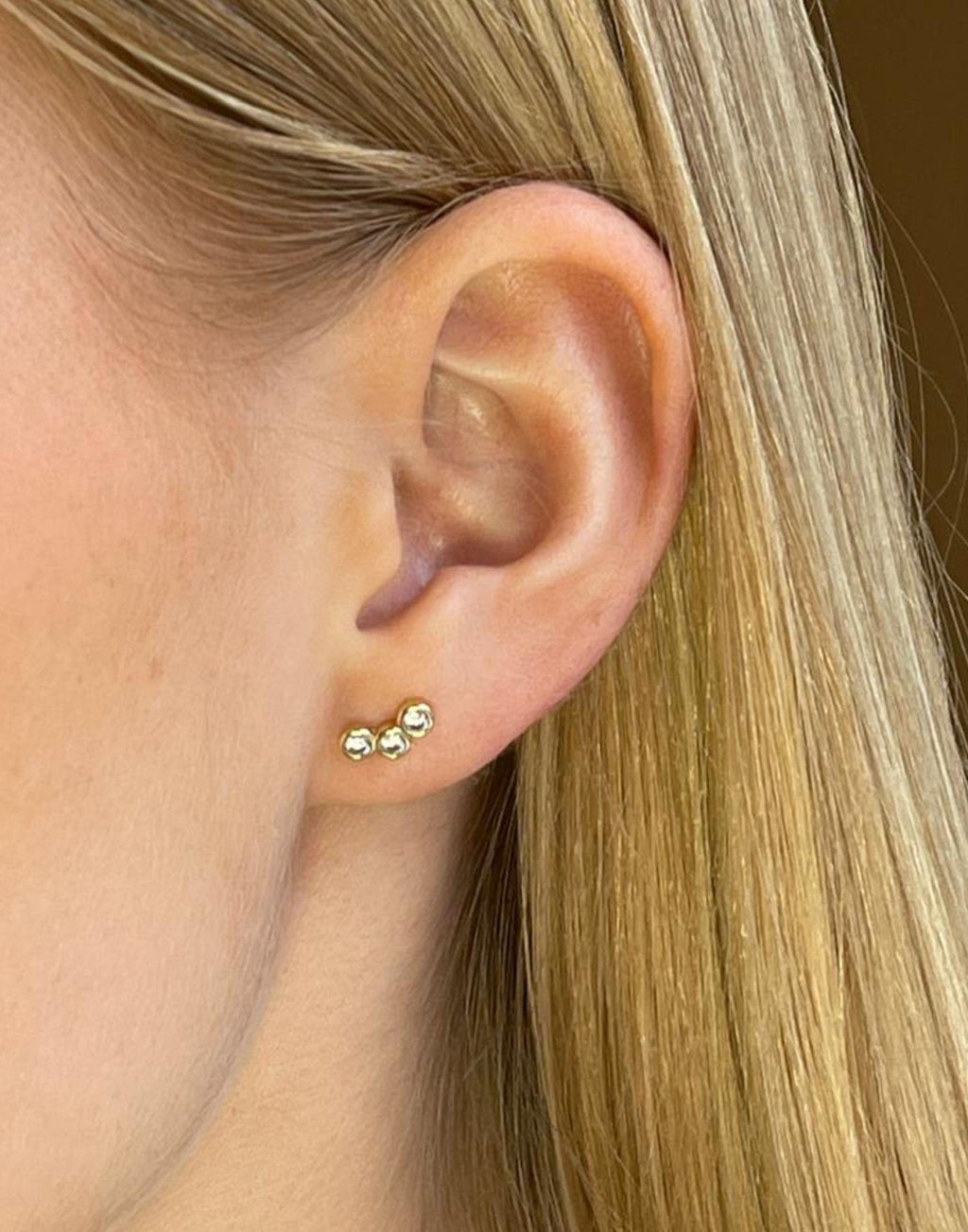 Triple Cubic Zirconia Gold Stud Earrings