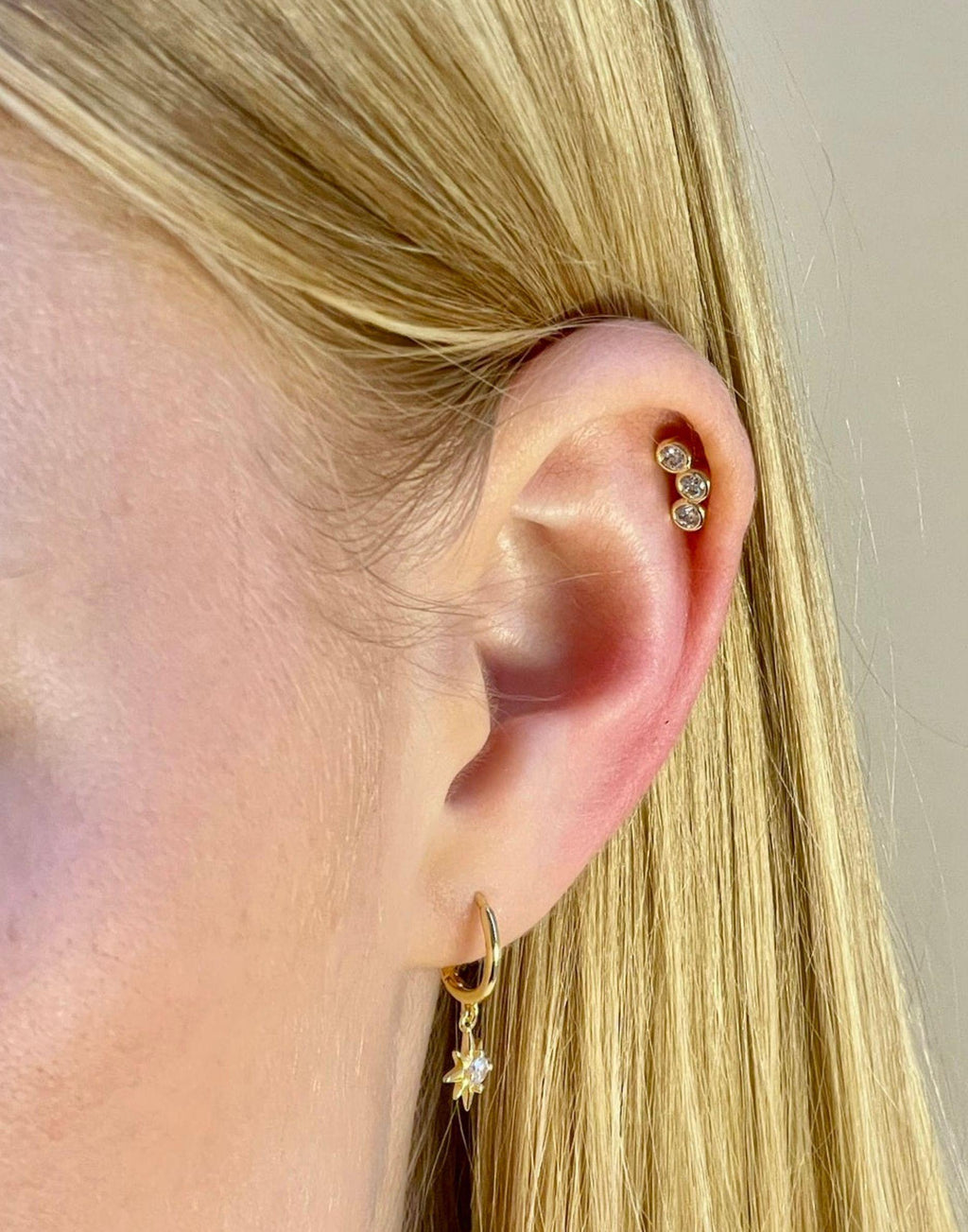 Triple Cubic Zirconia Gold Stud Earrings